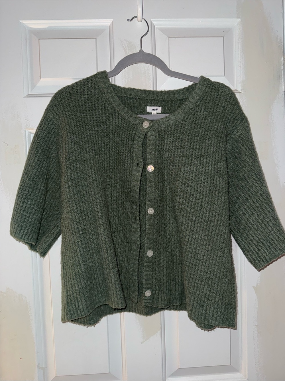 Aerie Olive Green Ribbed Button-Front Sweater